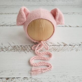 Pig Newborn Knitting Bonnet Pattern: Animal Hat Tutorial (PDF)