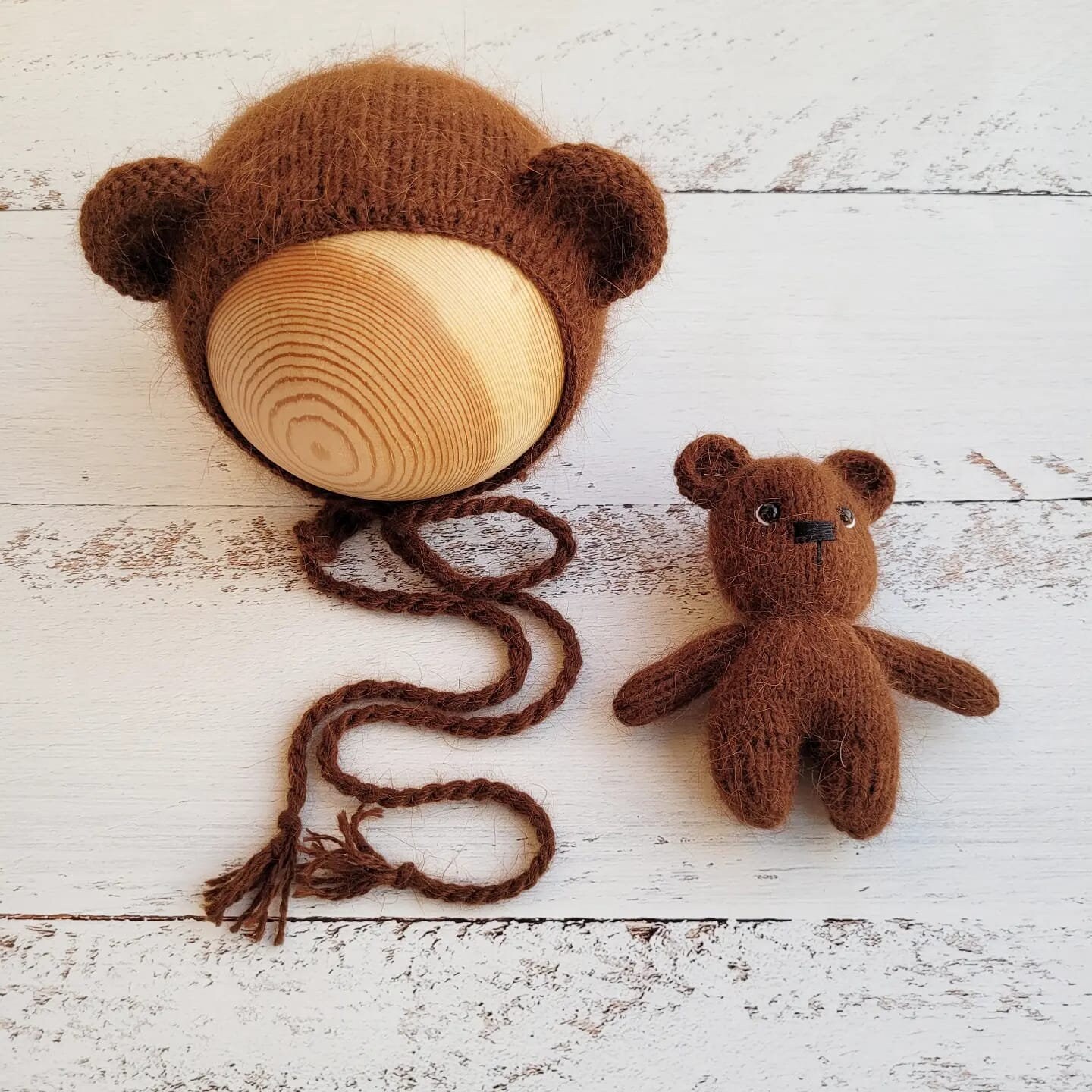 Teddy Bear bonnet, romper, wrap, toy. Brown bear outfit. Newborn photo props - Image 4