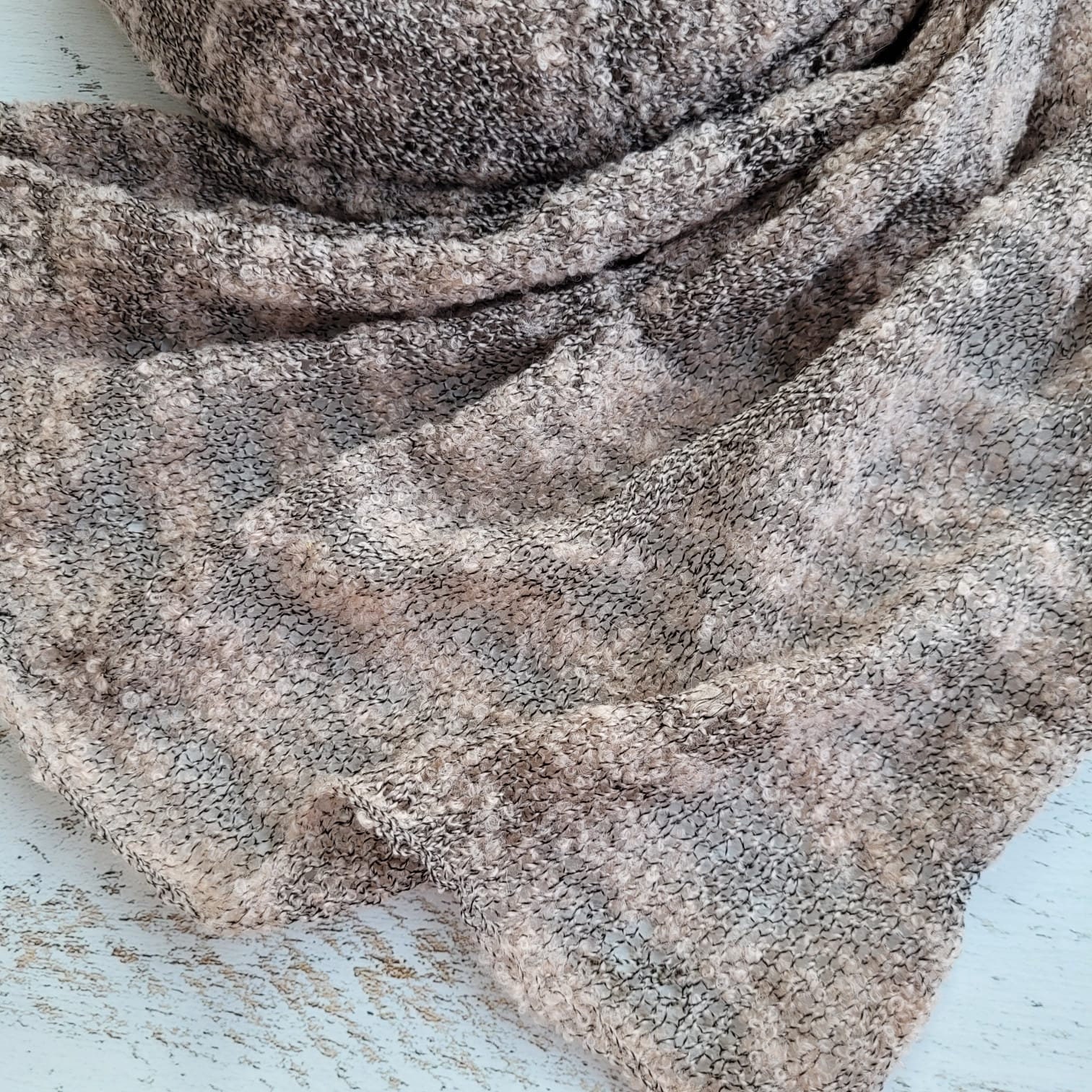 Newborn Knitted Wrap annd Bonnet, Boy girl photo props. Textured boucle wraps - Image 4