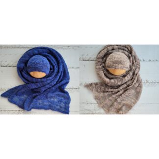 Newborn Knitted Wrap annd Bonnet, Boy girl photo props. Textured boucle wraps