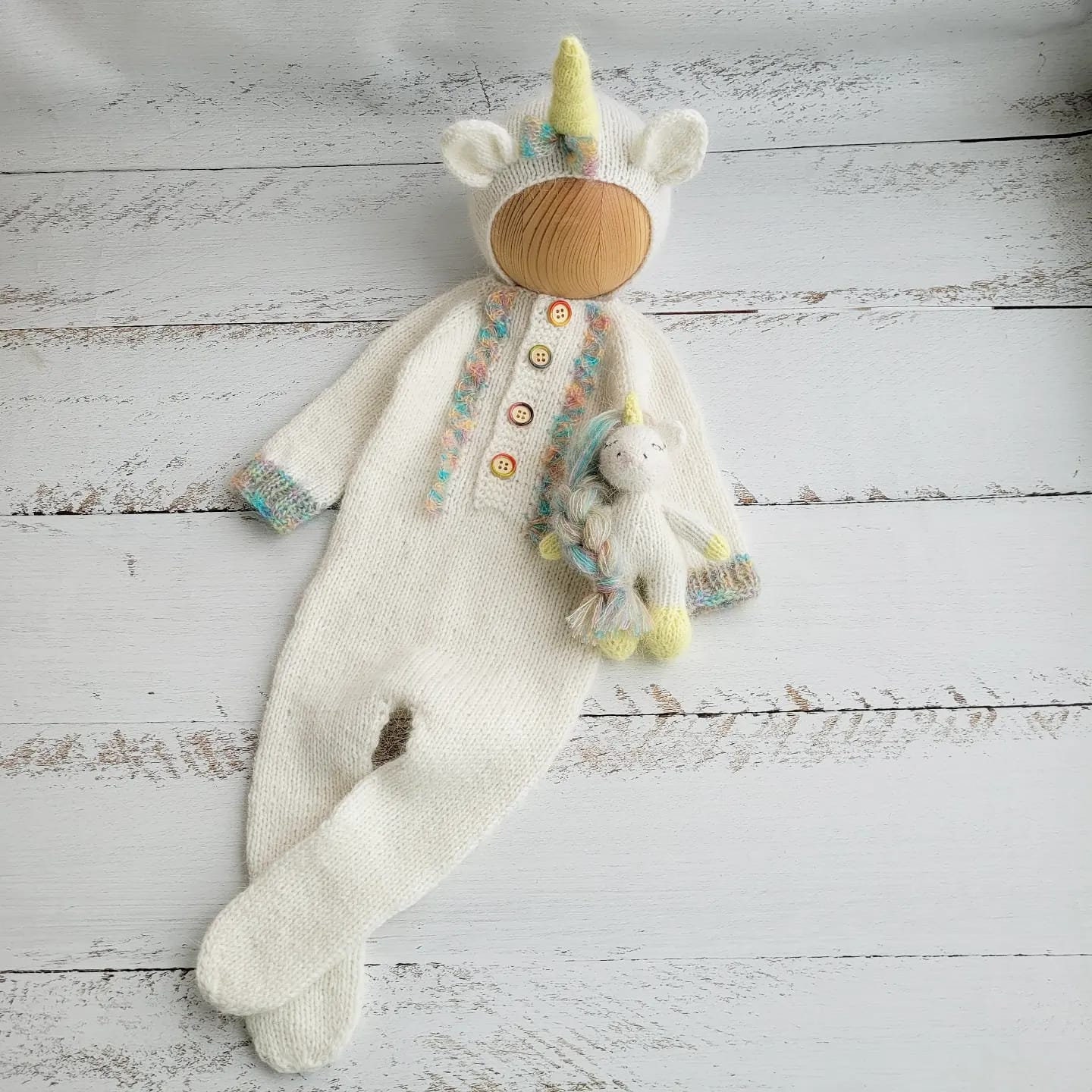 Unicorn bonnet, romper, wrap, toy. Rainbow outfit. Newborn photo props - Image 2