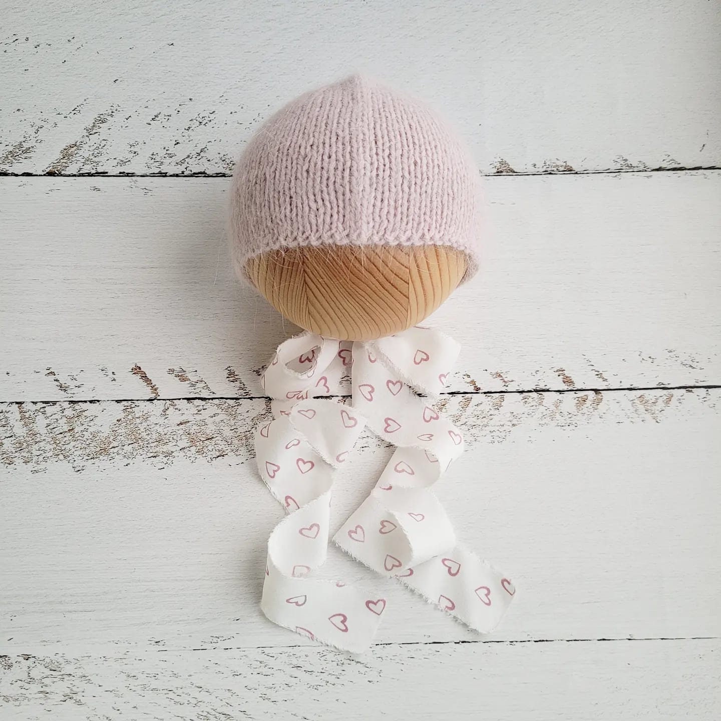 Bonnet with ribbons hears. Newborn photo props. Valentine's Day - Image 3