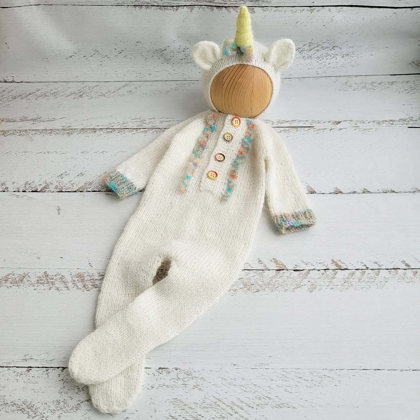 Unicorn bonnet, romper, wrap, toy. Rainbow outfit. Newborn photo props - Image 6