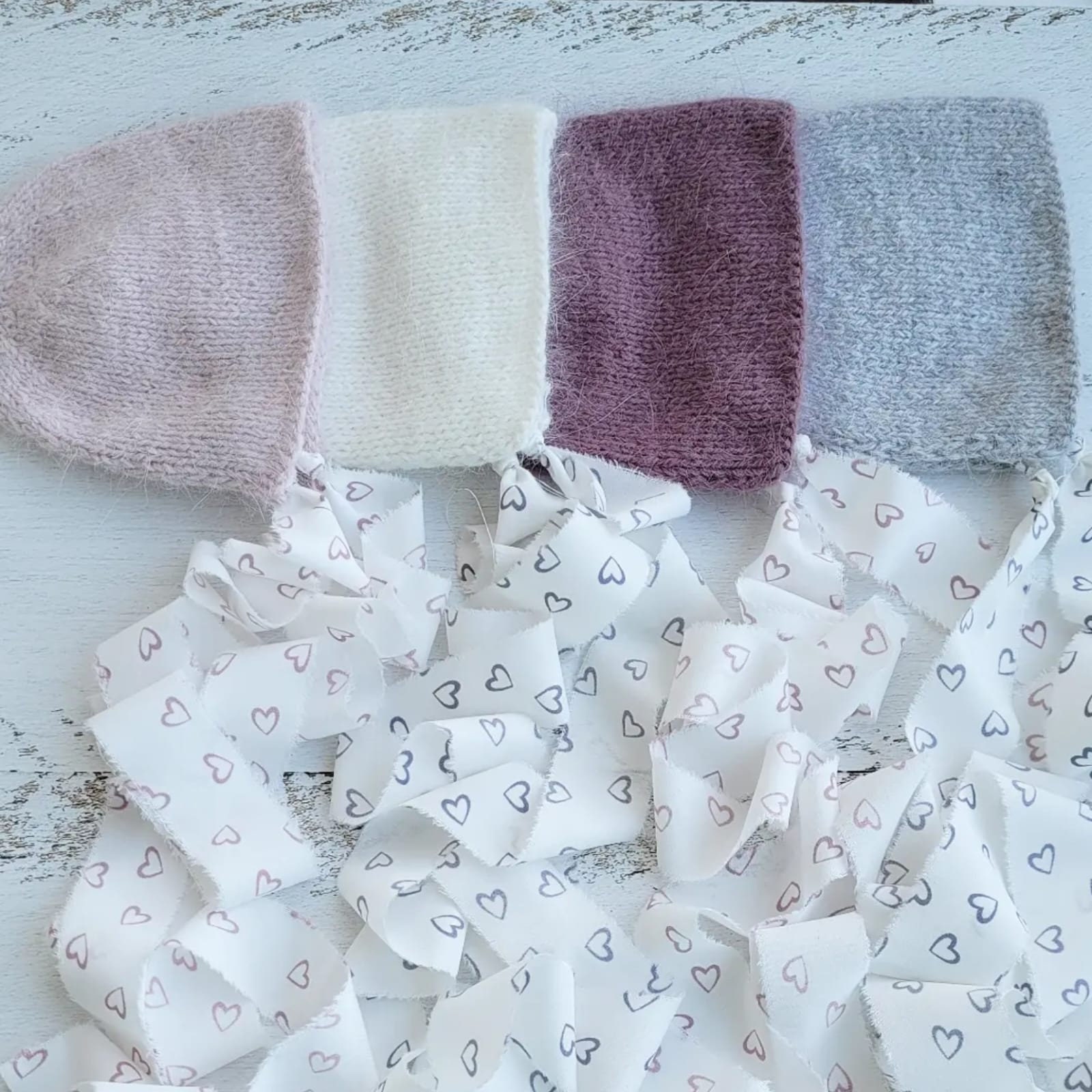 Bonnet with ribbons hears. Newborn photo props. Valentine's Day - Image 4