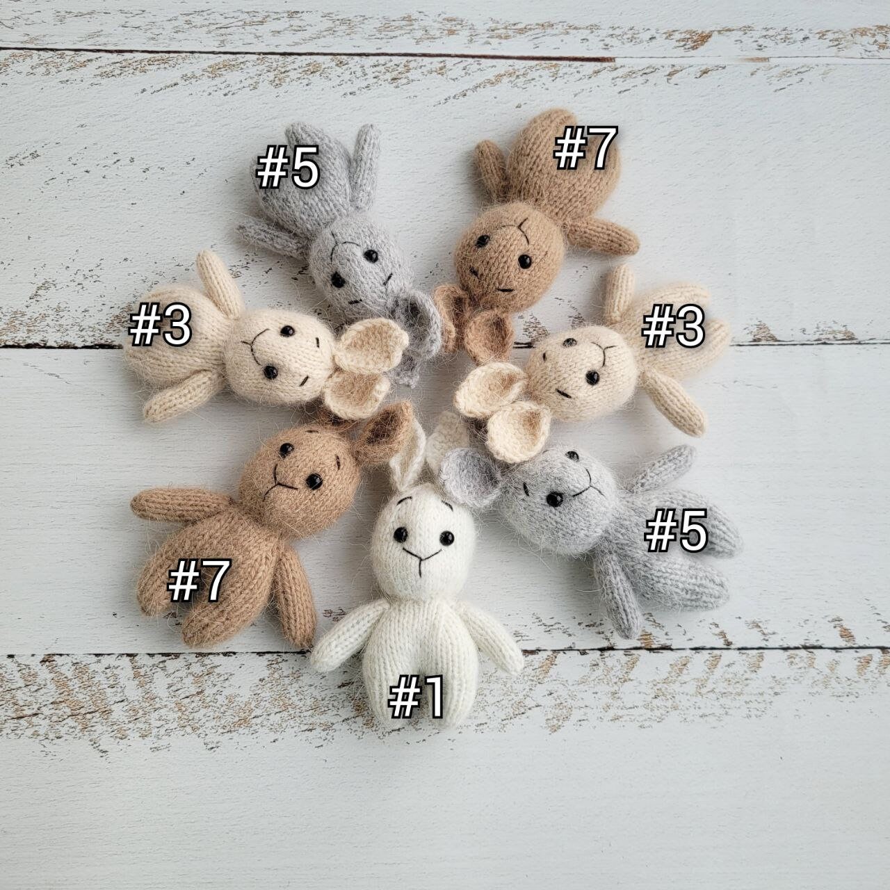 Tiny knitted bunnies. Stuffed toy. Newborn photo props. - Image 3