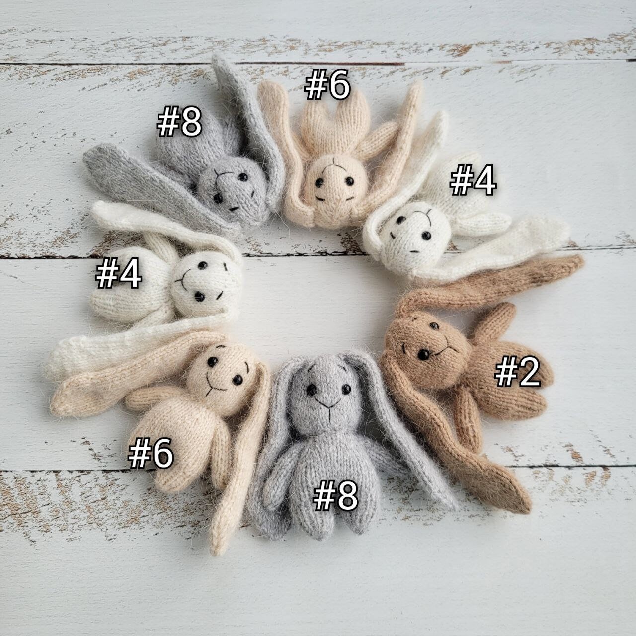 Tiny knitted bunnies. Stuffed toy. Newborn photo props. - Image 7