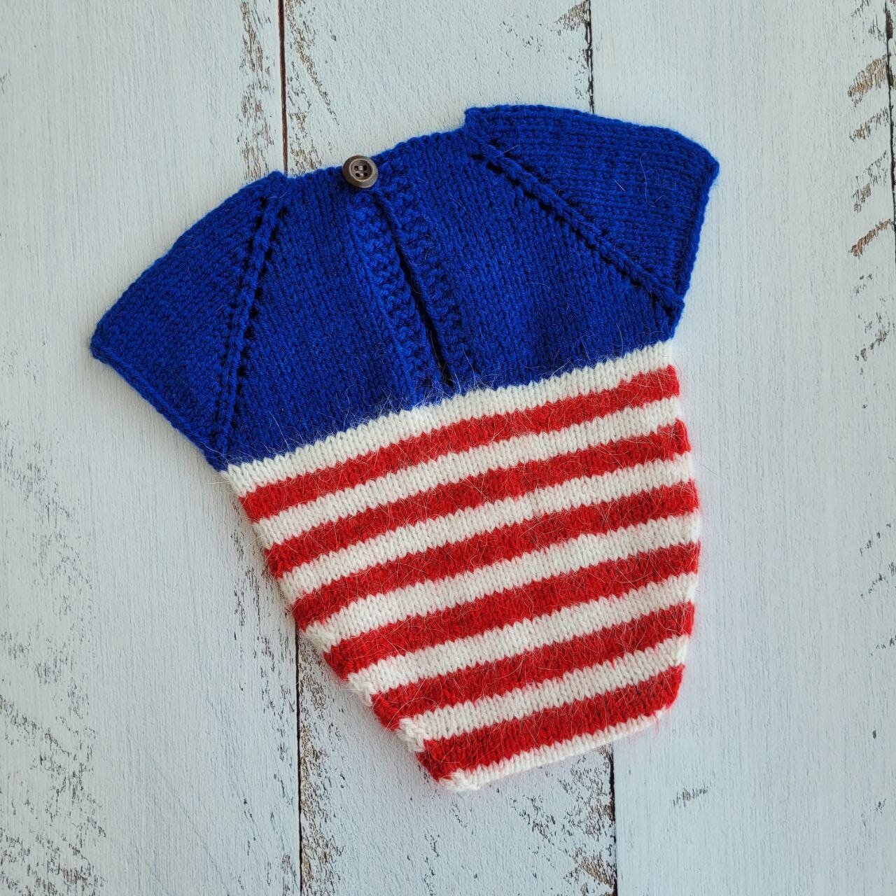 Hand-Knitted American Flag Romper: Newborn Photo Prop - Image 2