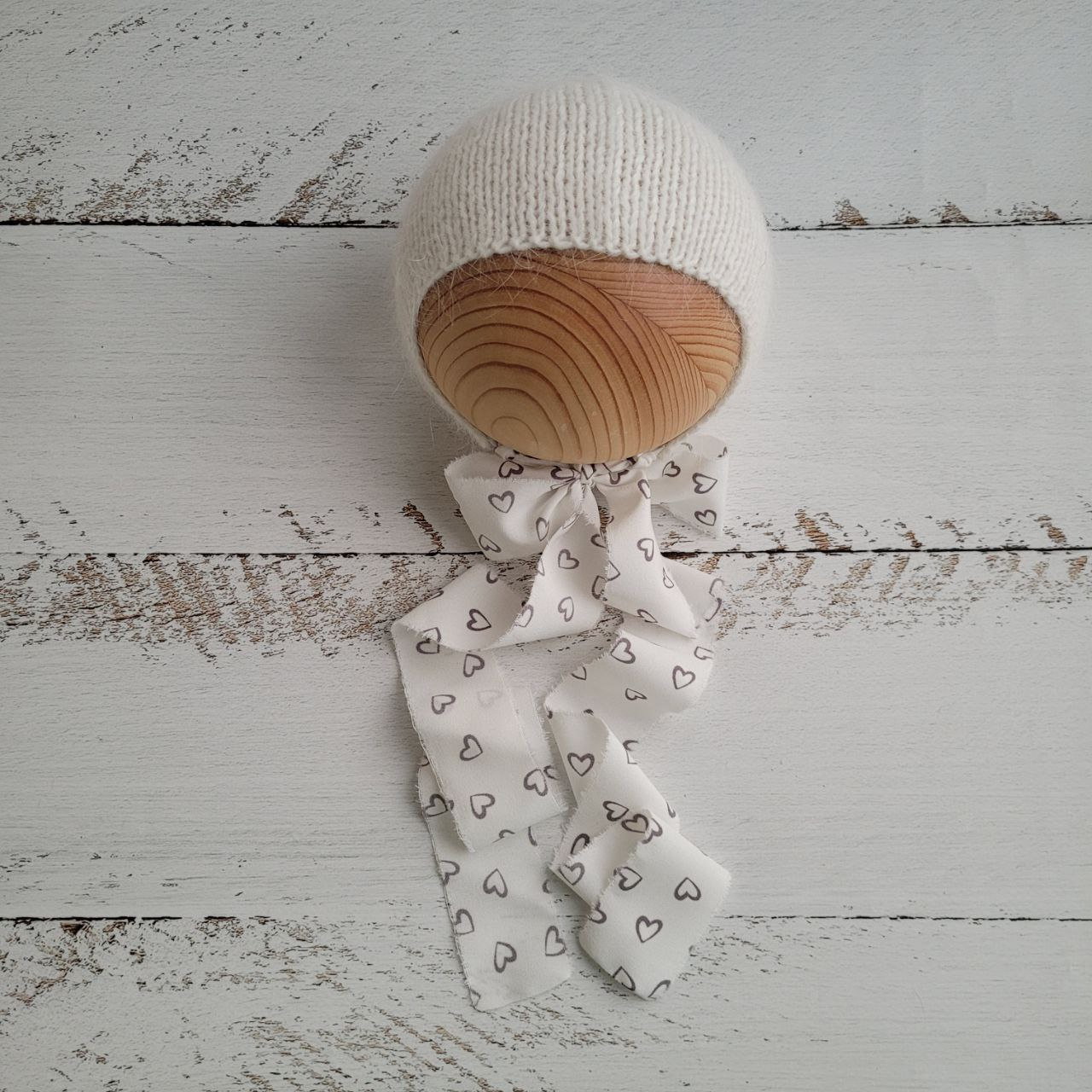 TWO COLORS! Rompers and Bonnet with ribbons hears. Newborn photo props. Valentine's Day - Image 3