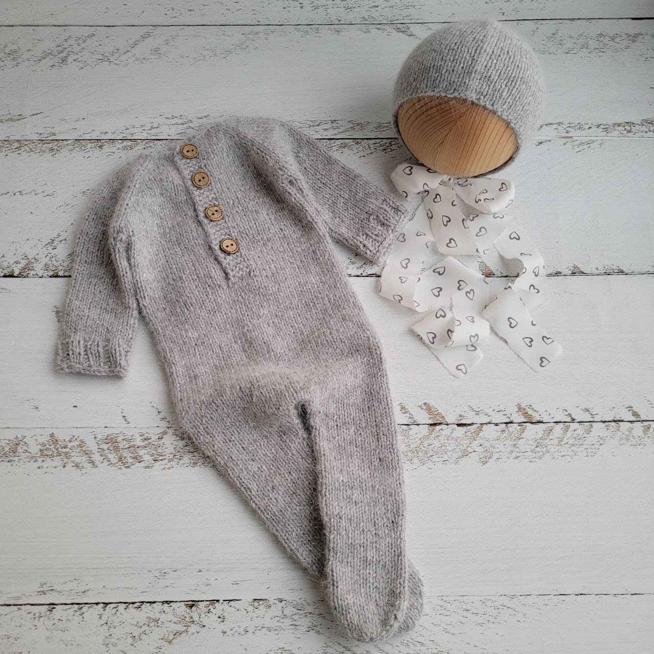 TWO COLORS! Rompers and Bonnet with ribbons hears. Newborn photo props. Valentine's Day - Image 6