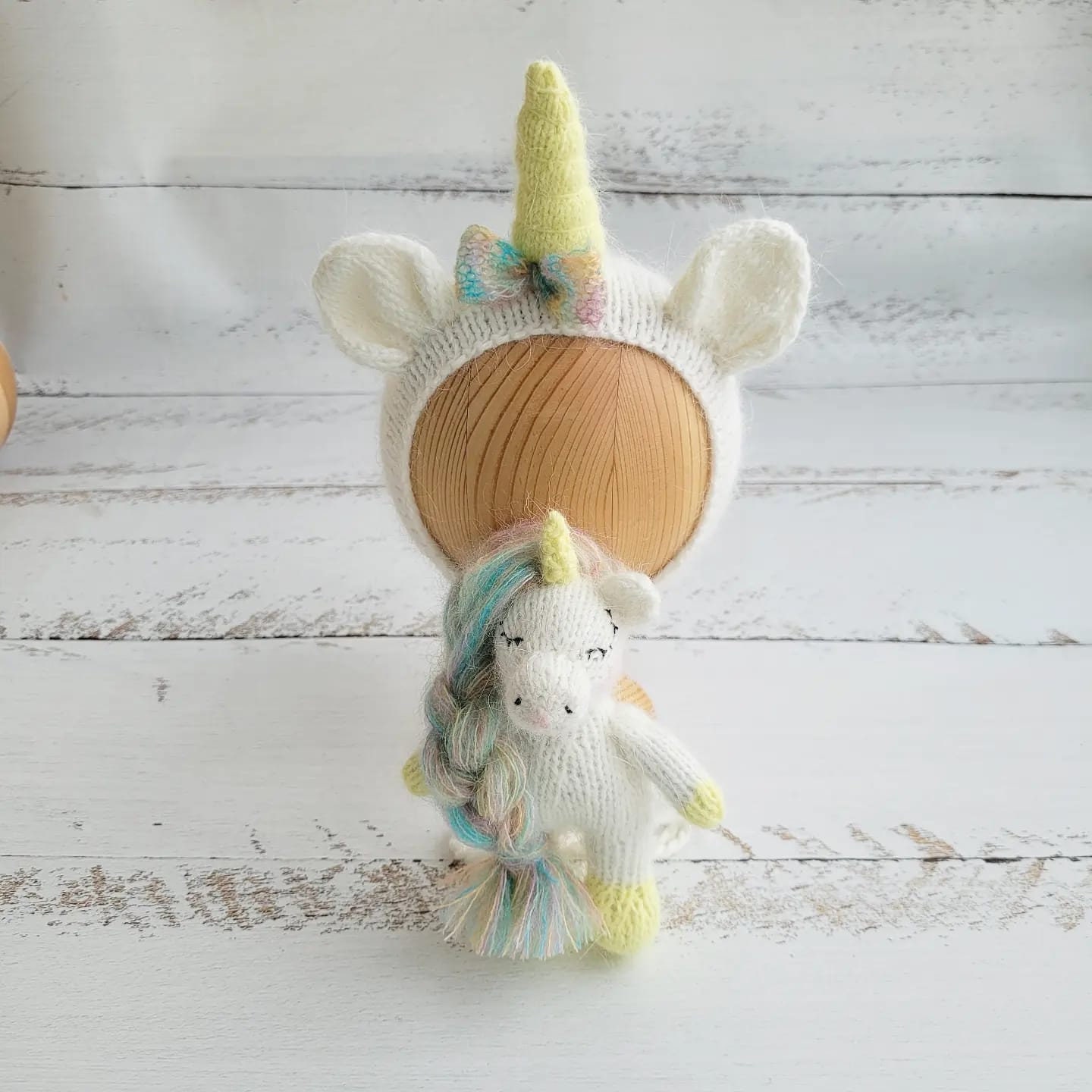 Unicorn bonnet, romper, wrap, toy. Rainbow outfit. Newborn photo props - Image 4