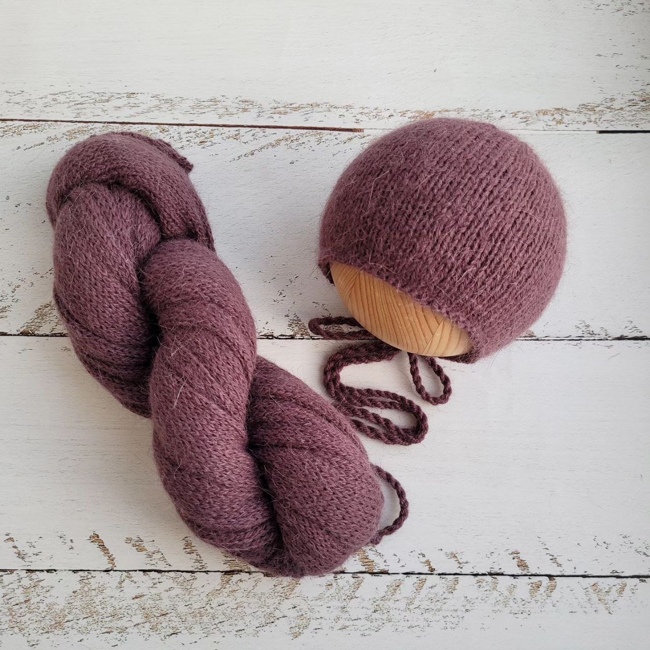 Maroon Newborn Knitted Wrap annd Bonnet, girl photo props