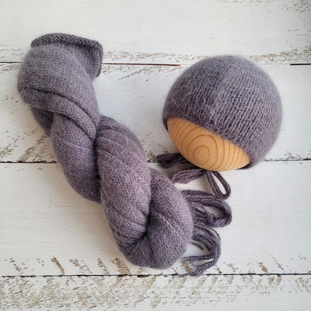 Dark Grey Newborn Knitted Wrap and Bonnet, girl photo props - Image 4