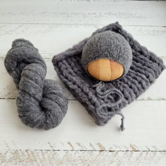 Grey Newborn Knitted Wrap, Layer and Bonnet, Boy girl photo props