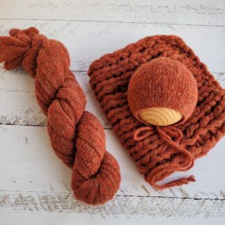 Rust Newborn Knitted Blanket with Bonnet, Newborn photo prop layers