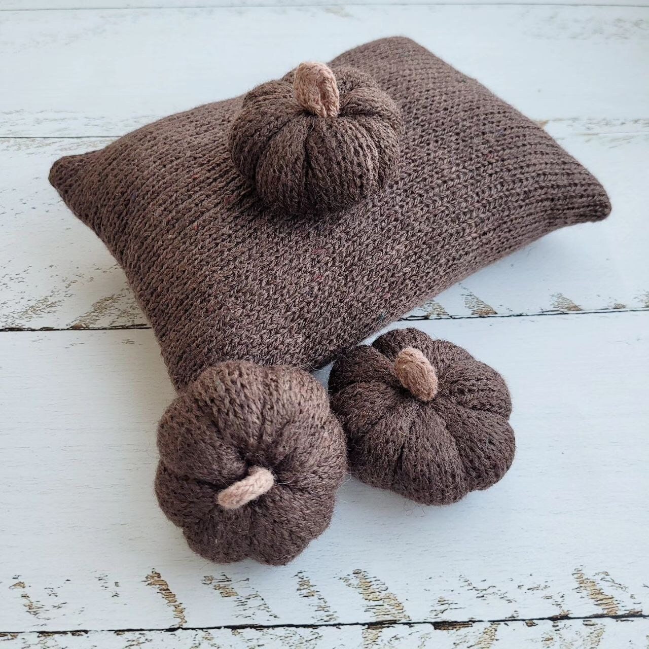 Pumpkin with Pillow Knitted Stuffed. Newborn photo props. Halloween
