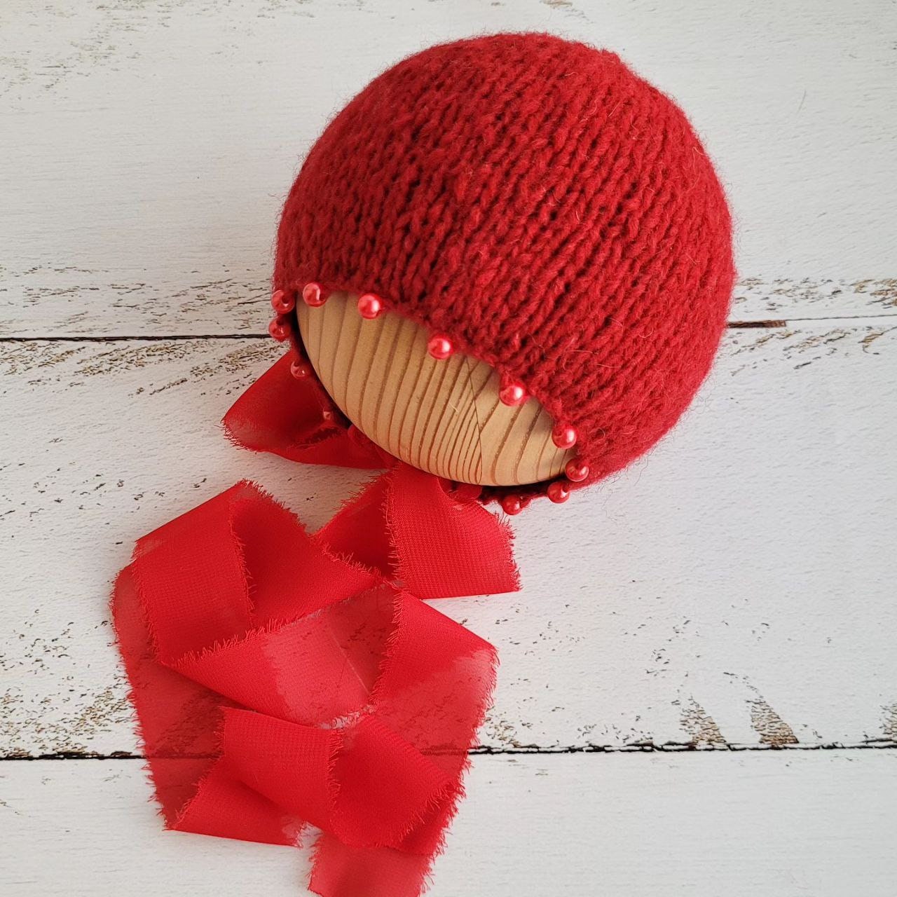 3 COLORS!!! Christmas newborn bonnet, Baby photo props. - Image 6