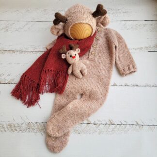 Newborn Deer outfit /bonnet, romper, scarf / Christmas Newborn photo props
