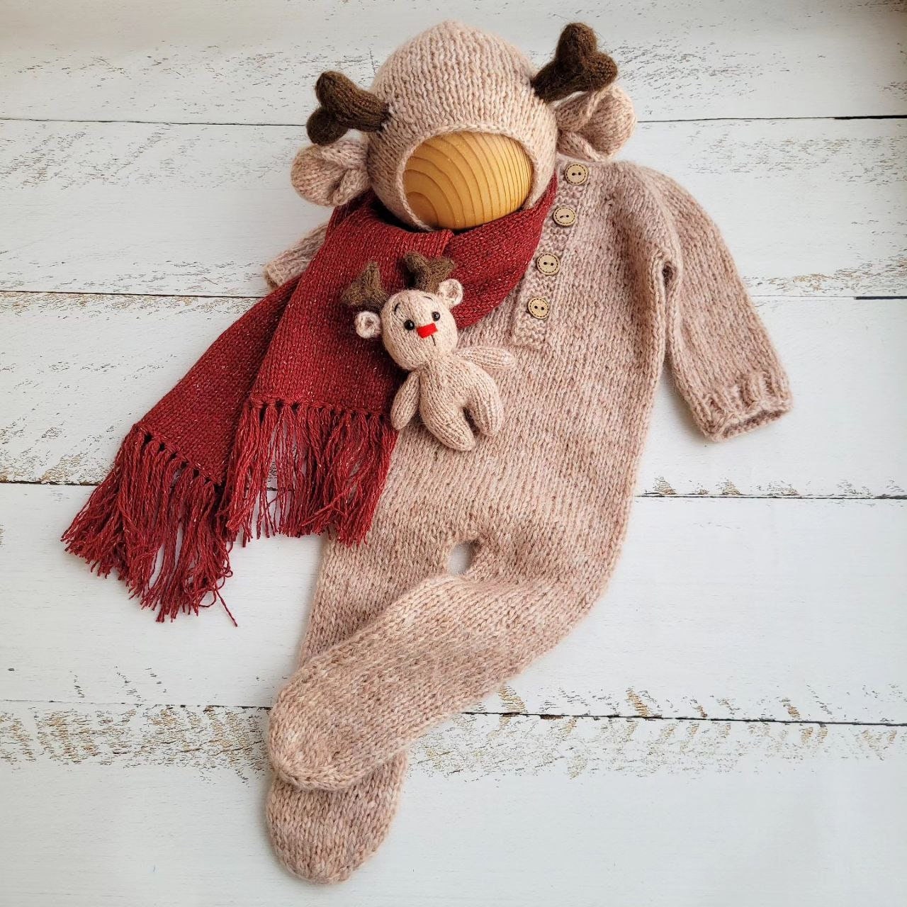 Newborn Deer outfit /bonnet, romper, scarf / Christmas Newborn photo props