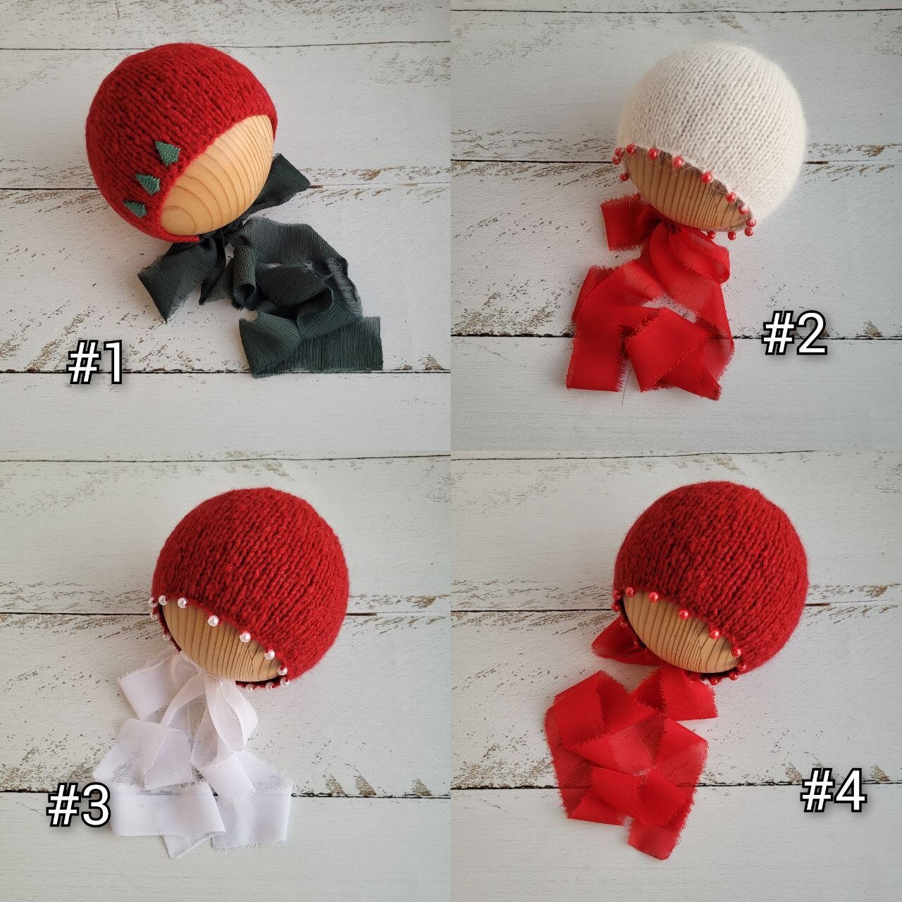 3 COLORS!!! Christmas newborn bonnet, Baby photo props. - Image 2