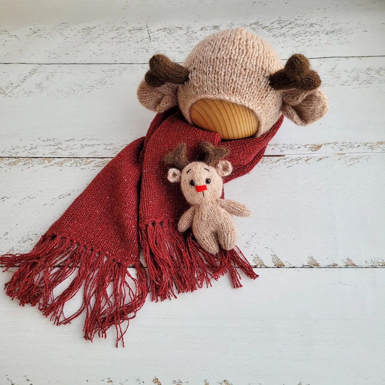 Newborn Deer outfit /bonnet, romper, scarf / Christmas Newborn photo props - Image 3