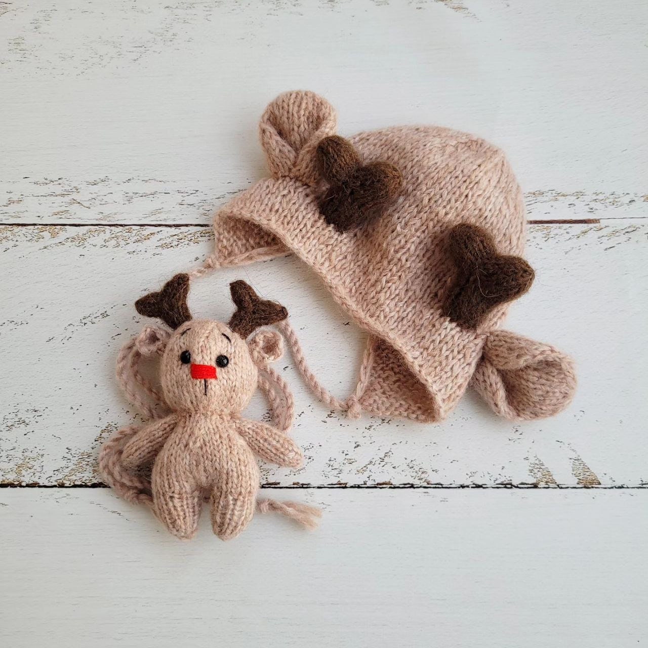 Newborn Deer outfit /bonnet, romper, scarf / Christmas Newborn photo props - Image 5