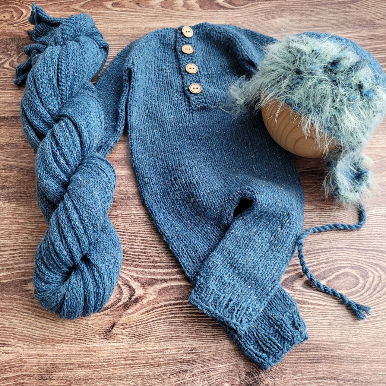 Blue winter newborn bonnet, Baby photo props. - Image 4