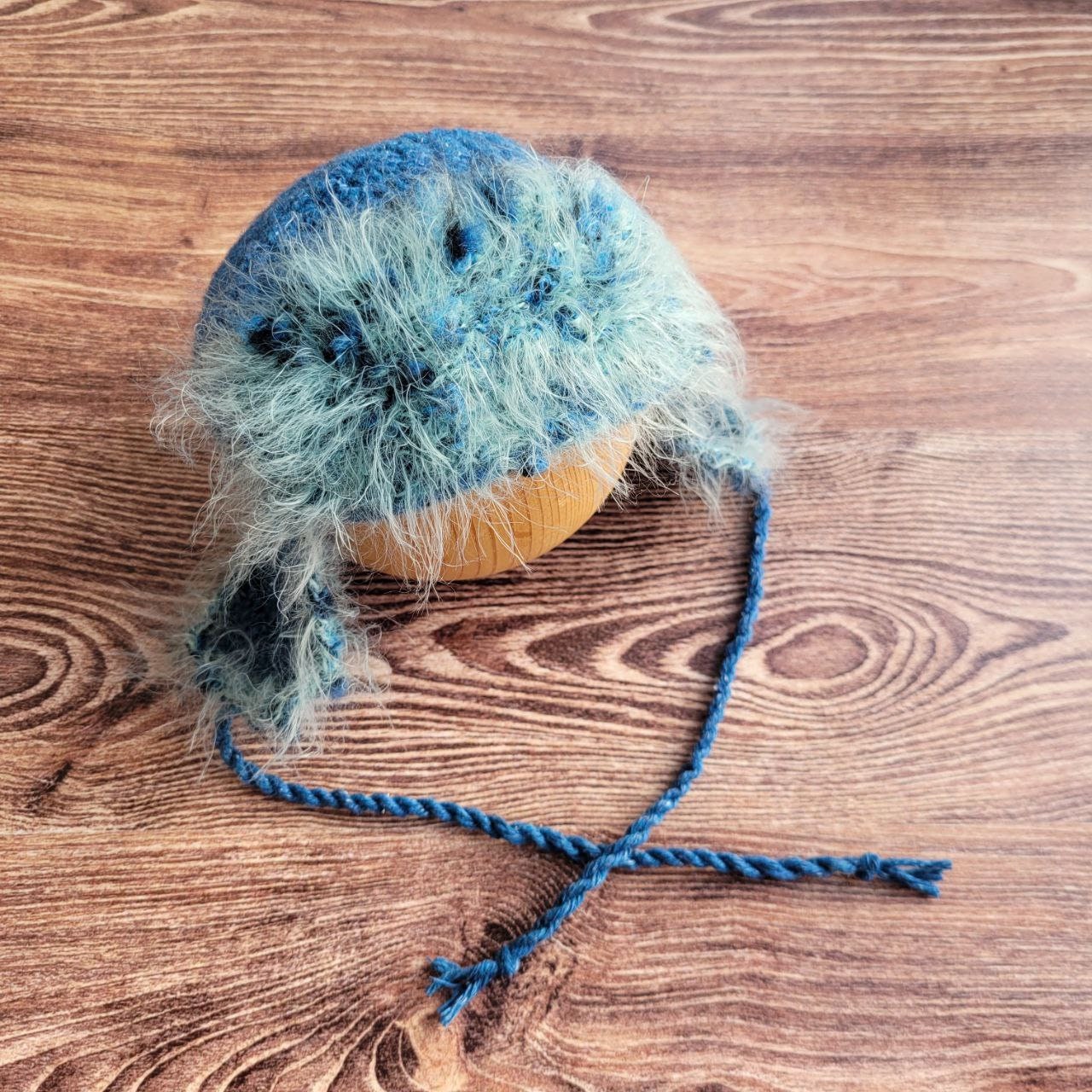 Blue winter newborn bonnet, Baby photo props. - Image 5