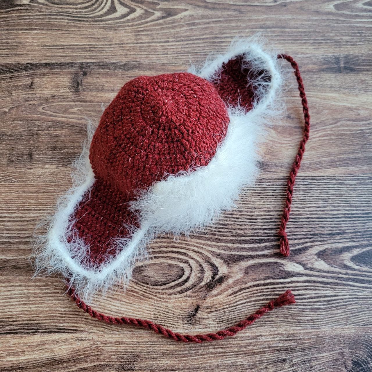 Red / White winter newborn bonnet, Baby photo props. - Image 2