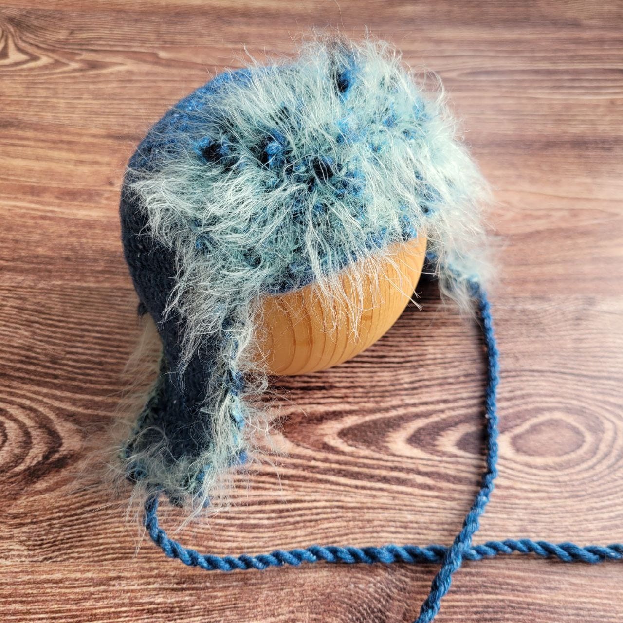 Blue winter newborn bonnet, Baby photo props. - Image 2