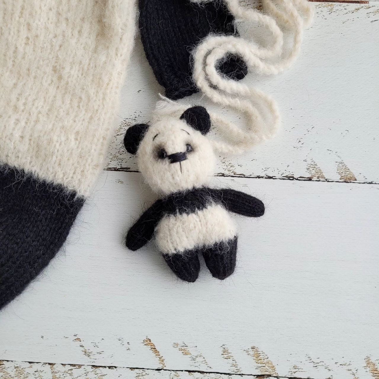 Panda bonnet, stuffed toy, romper, Newborn photo props - Image 2