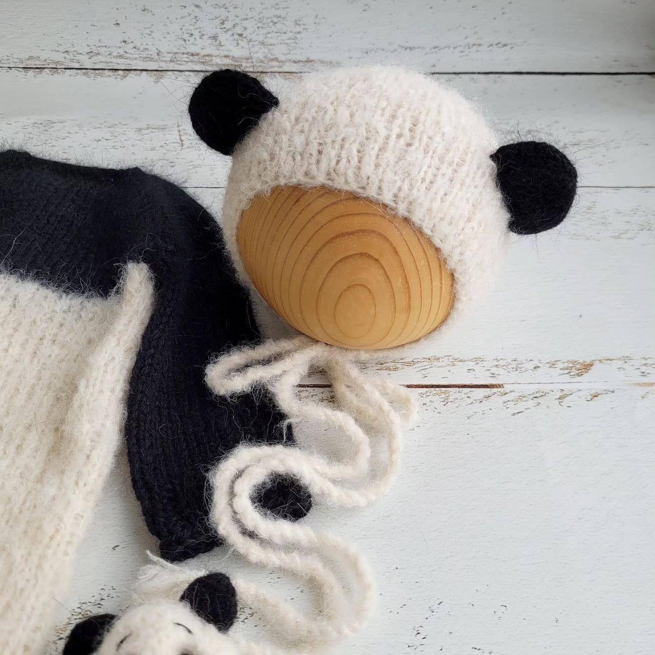 Panda bonnet, stuffed toy, romper, Newborn photo props - Image 4