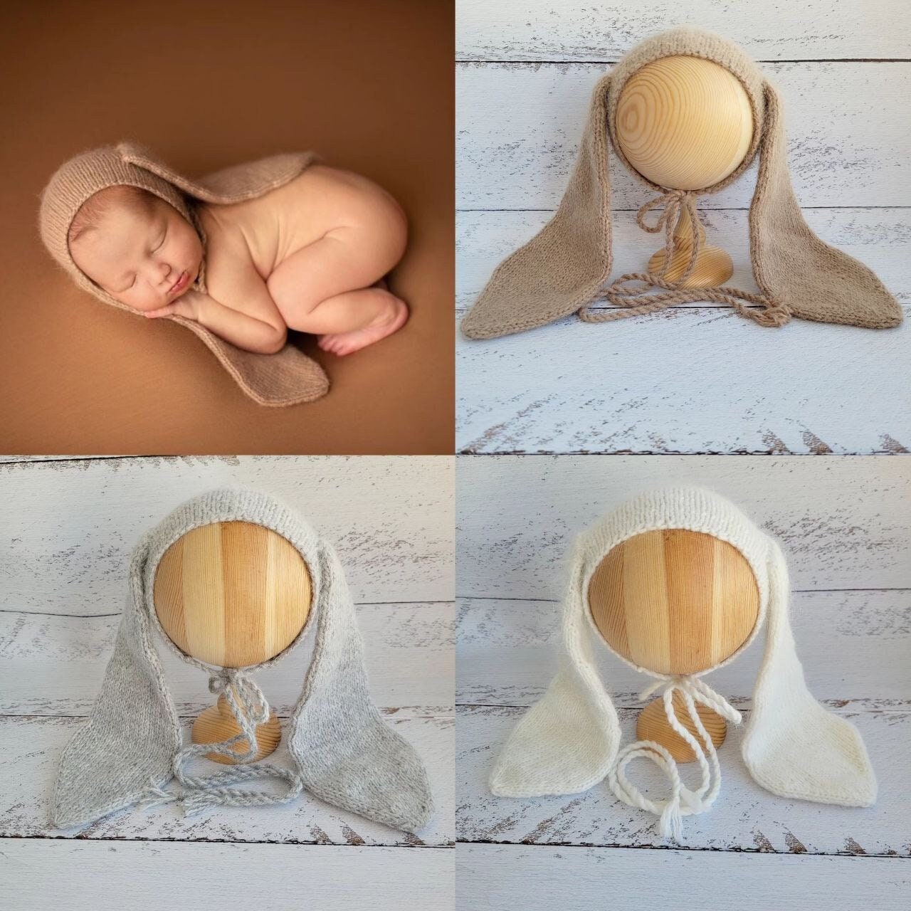 Knitted Bunny Bonnet: Newborn Photo Prop - Image 2