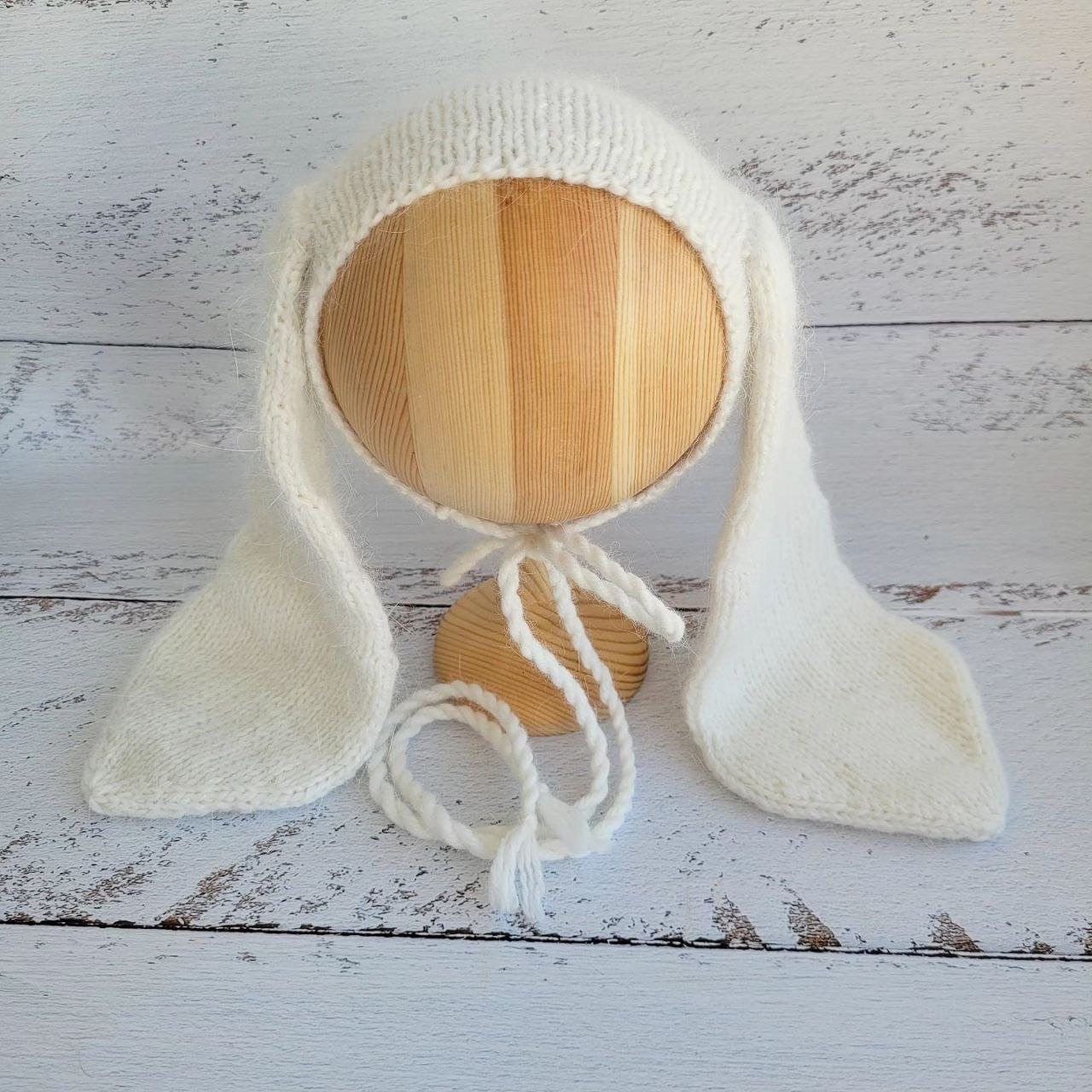 Knitted Bunny Bonnet: Newborn Photo Prop - Image 4