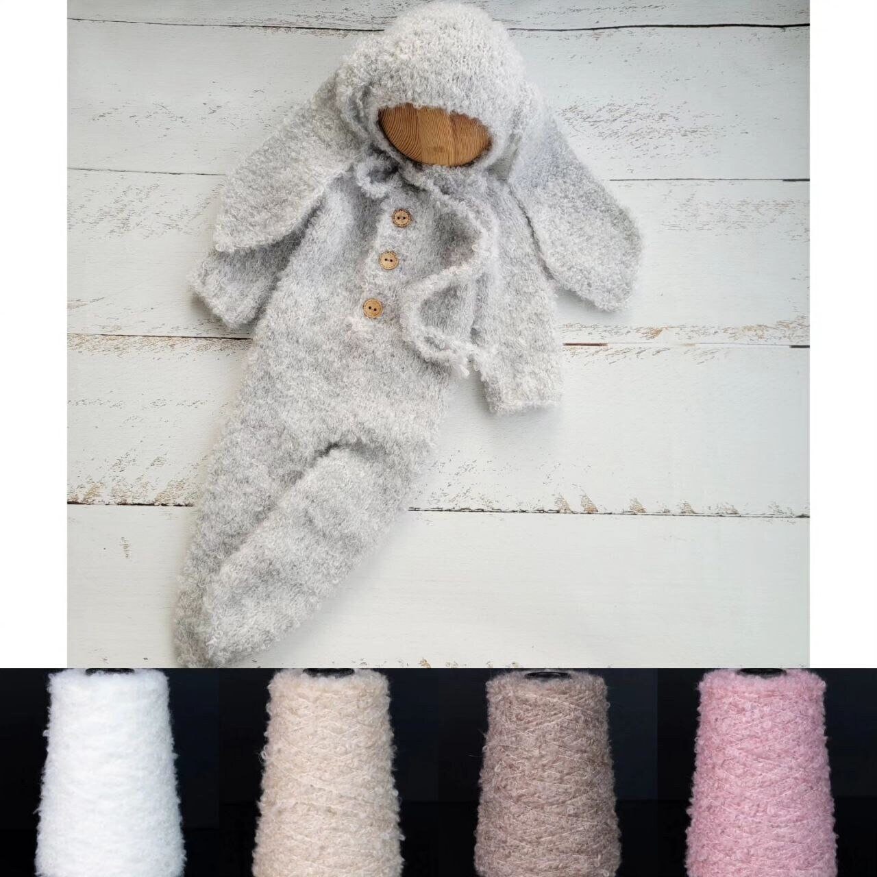 5 colors!!! Boucle Bunny bonnet, romper, Rabbit outfit/ Easter Newborn photo props