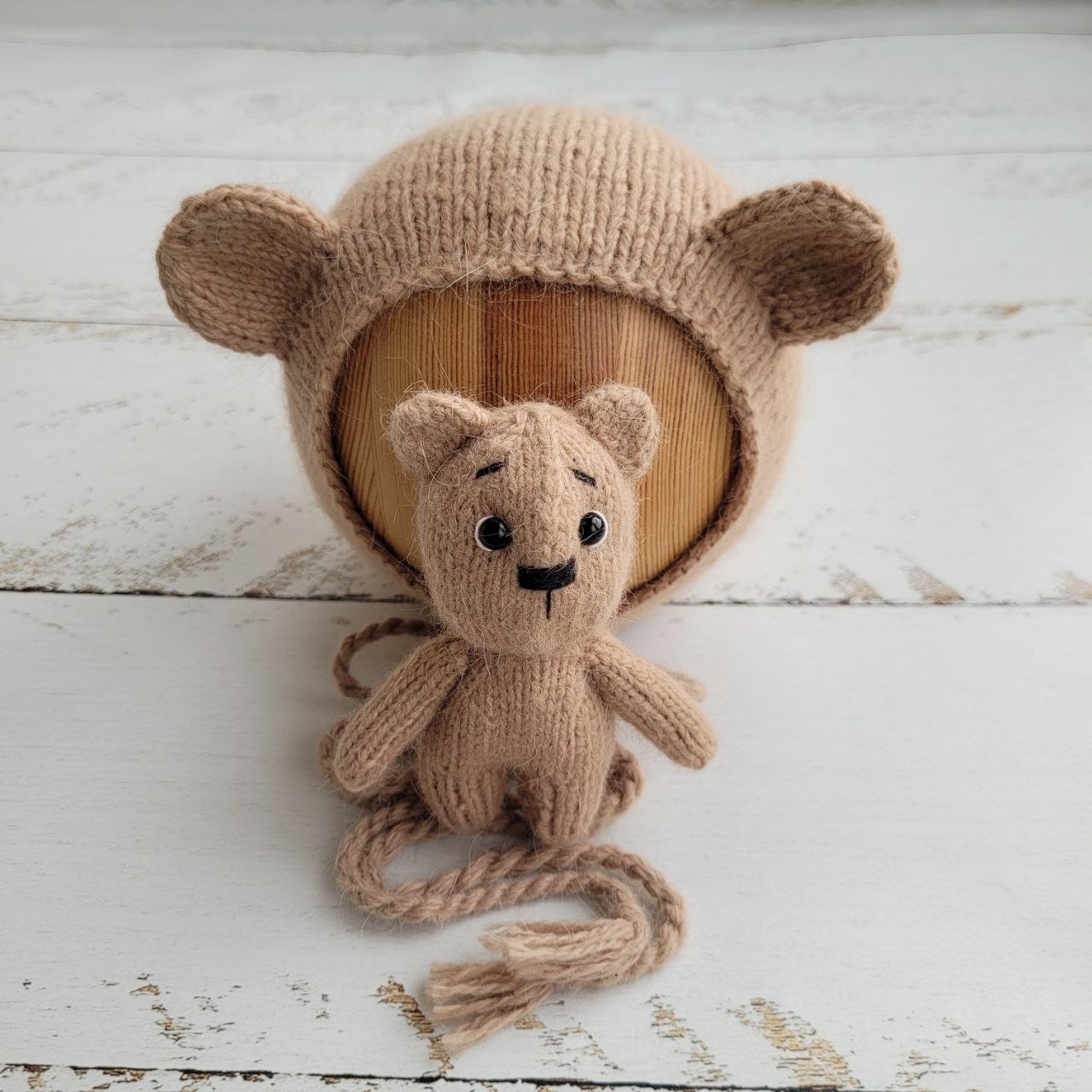 Fluffy Teddy Bear with hat / bear outfit / Newborn photo props - Image 5