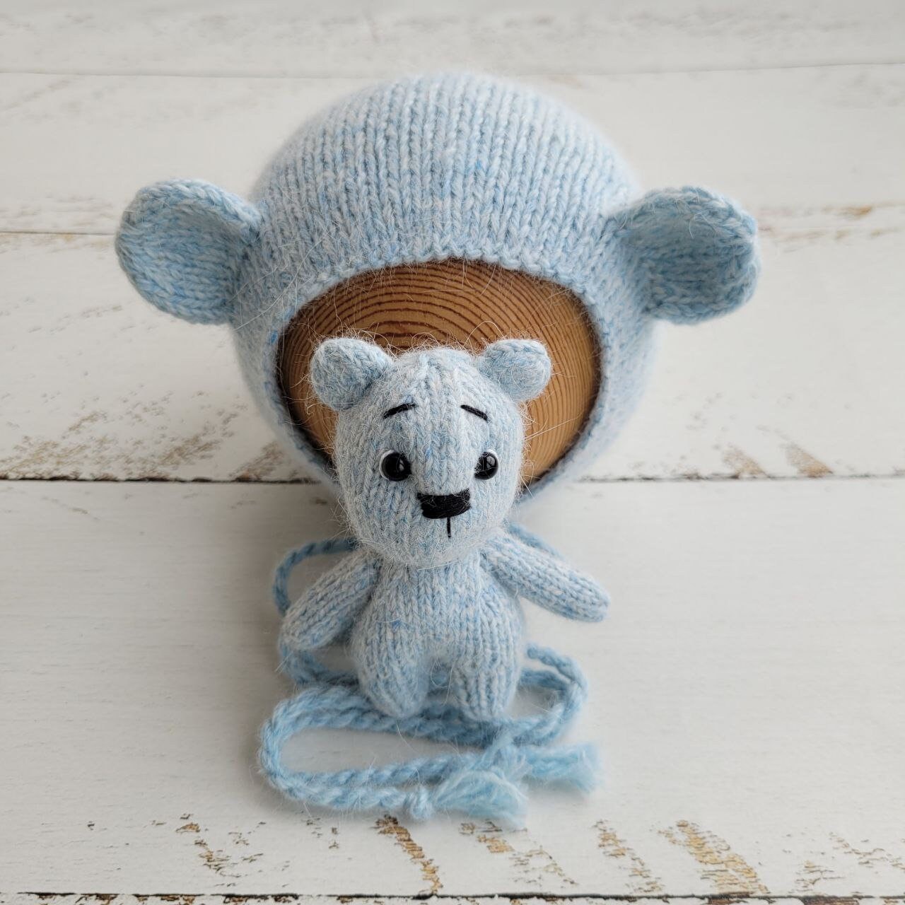 Fluffy Teddy Bear with hat / bear outfit / Newborn photo props - Image 7