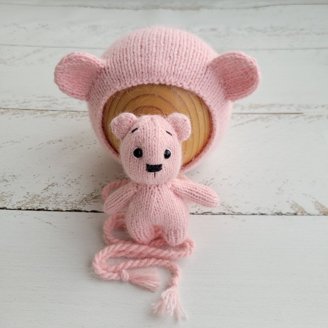 Fluffy Teddy Bear with hat / bear outfit / Newborn photo props - Image 9