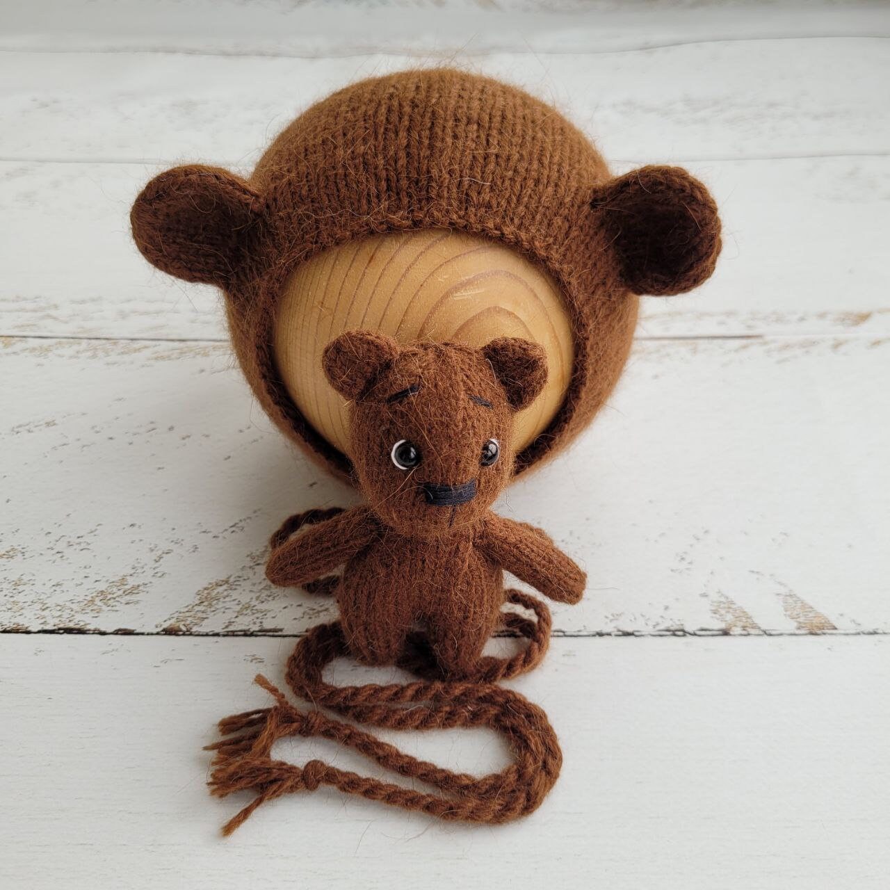 Fluffy Teddy Bear with hat / bear outfit / Newborn photo props - Image 10