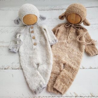 Newborn Sheep bonnet and romper/ Newborn photo props