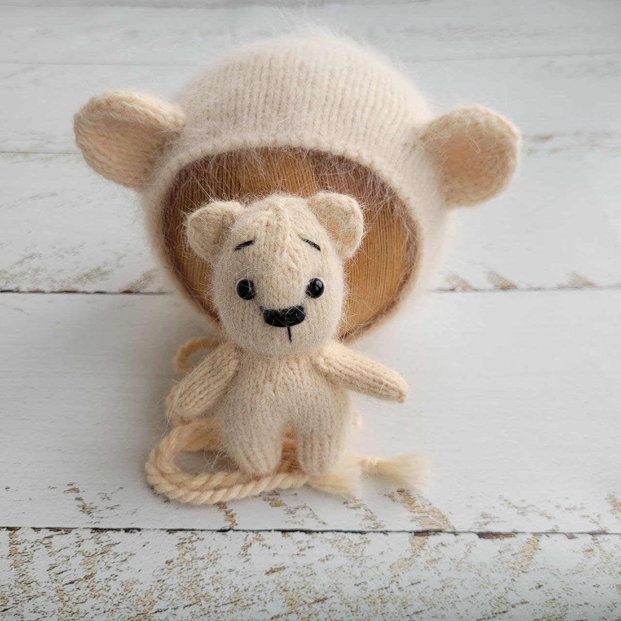 Fluffy Teddy Bear with hat / bear outfit / Newborn photo props - Image 3