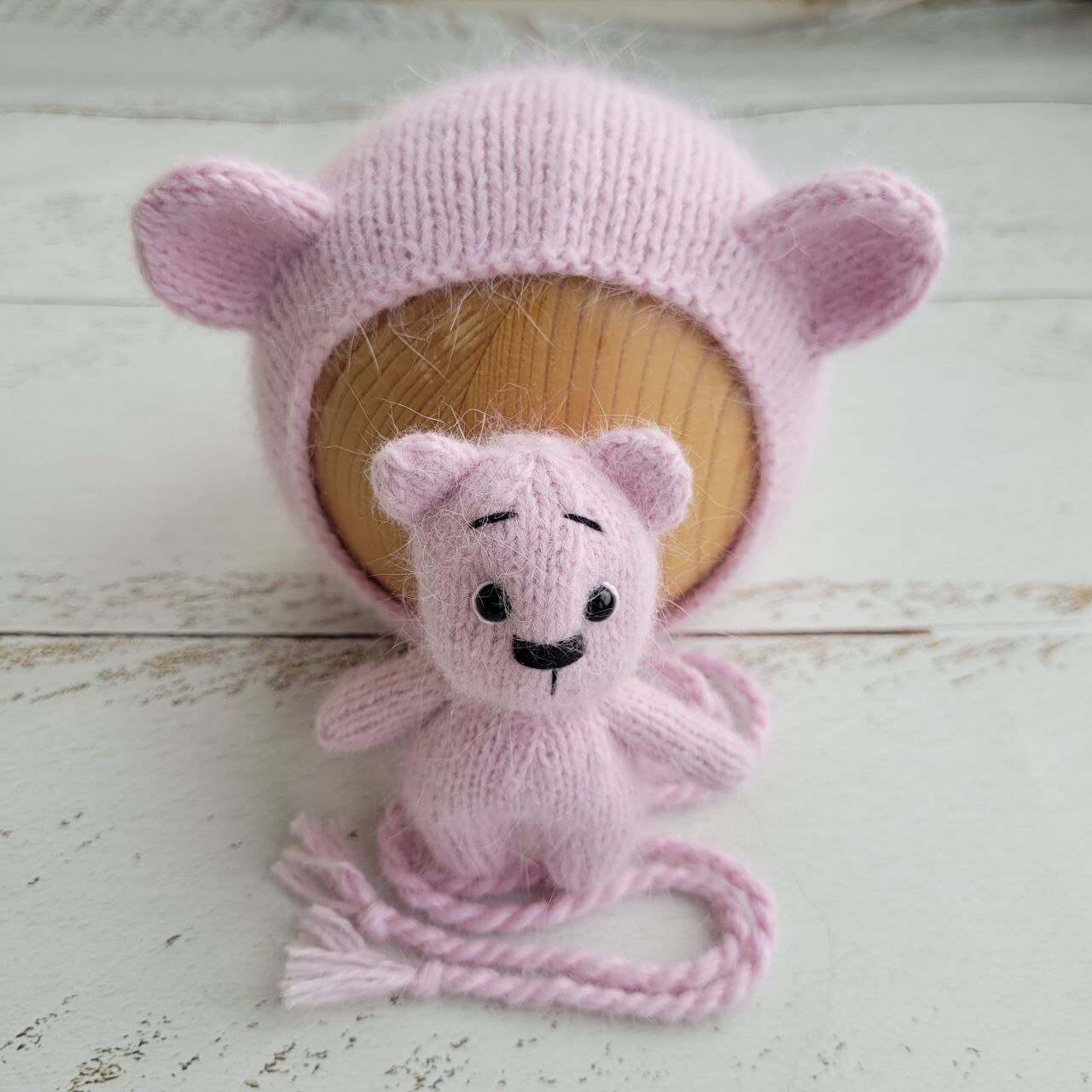 Fluffy Teddy Bear with hat / bear outfit / Newborn photo props - Image 8