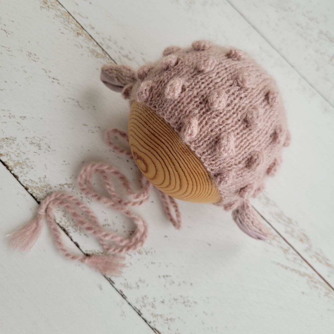 Knitted Sheep Bonnet, Newborn Photo Prop - Image 3
