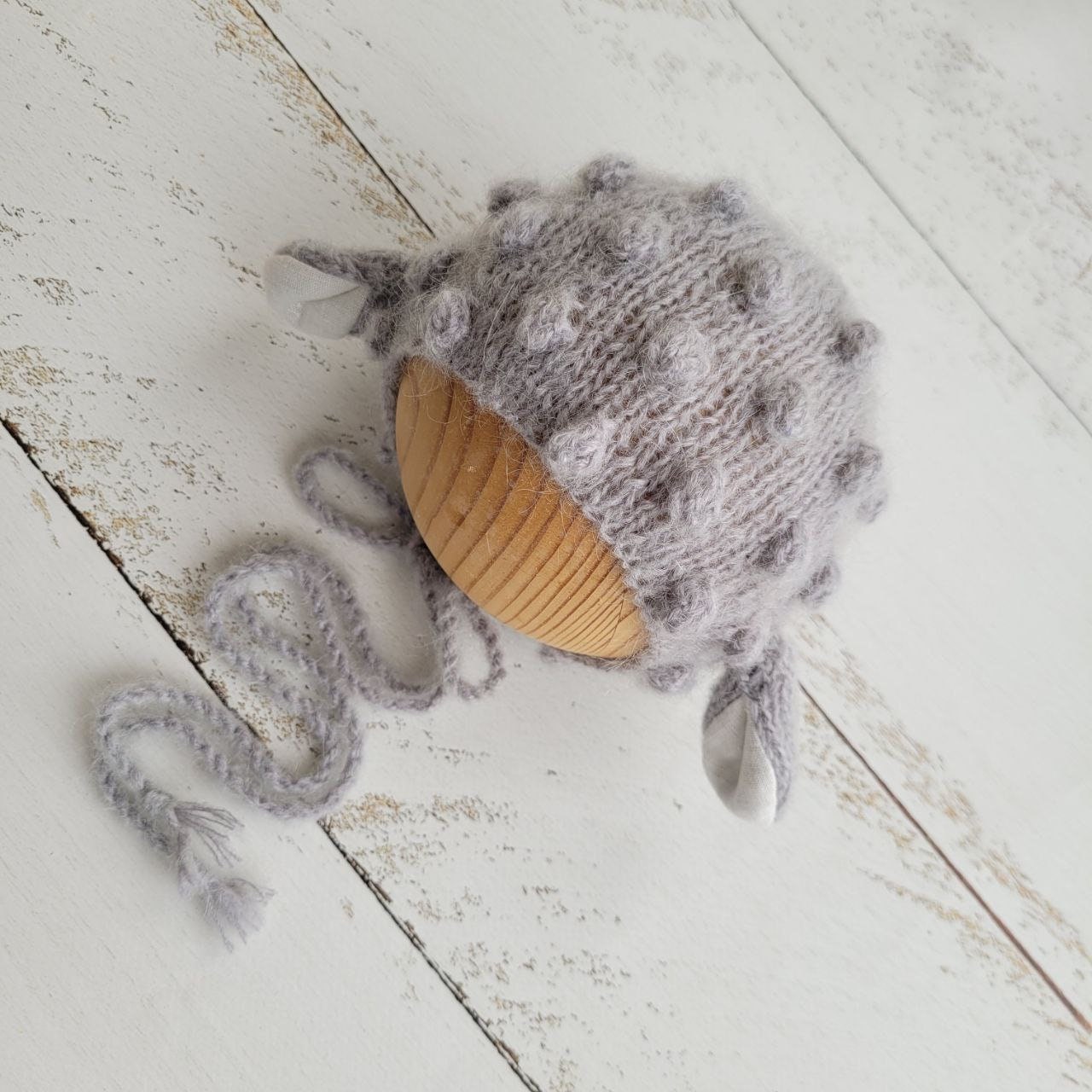 Knitted Sheep Bonnet, Newborn Photo Prop - Image 5