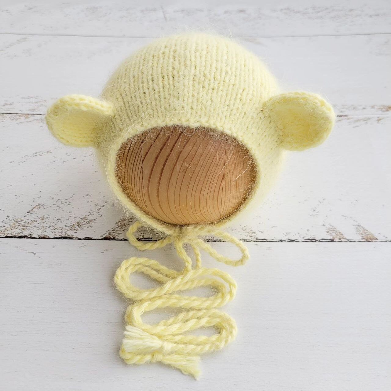 Yellow Teddy Bear bonnet, romper, wrap, toy. Polar bear outfit. Newborn photo props - Image 3