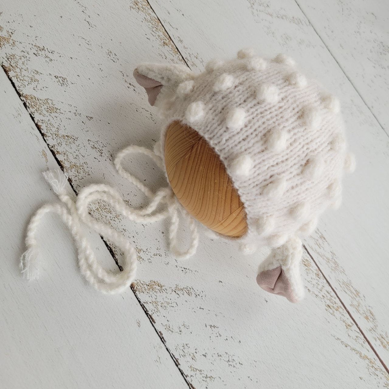Knitted Sheep Bonnet, Newborn Photo Prop - Image 6