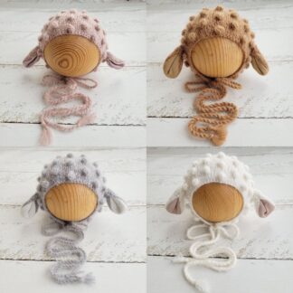 Knitted Sheep Bonnet, Newborn Photo Prop