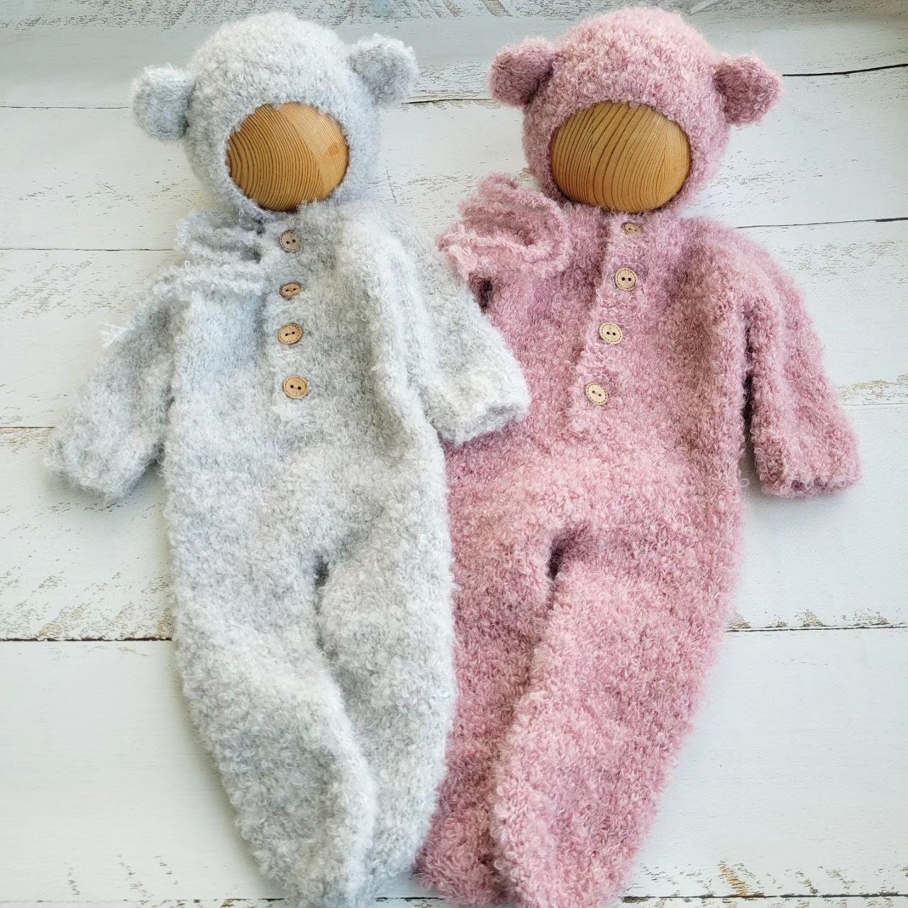 4 colors!!! Boucle Bear bonnet, romper, outfit/ Newborn photo props - Image 2