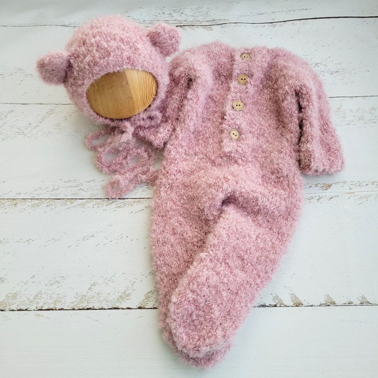 4 colors!!! Boucle Bear bonnet, romper, outfit/ Newborn photo props - Image 8