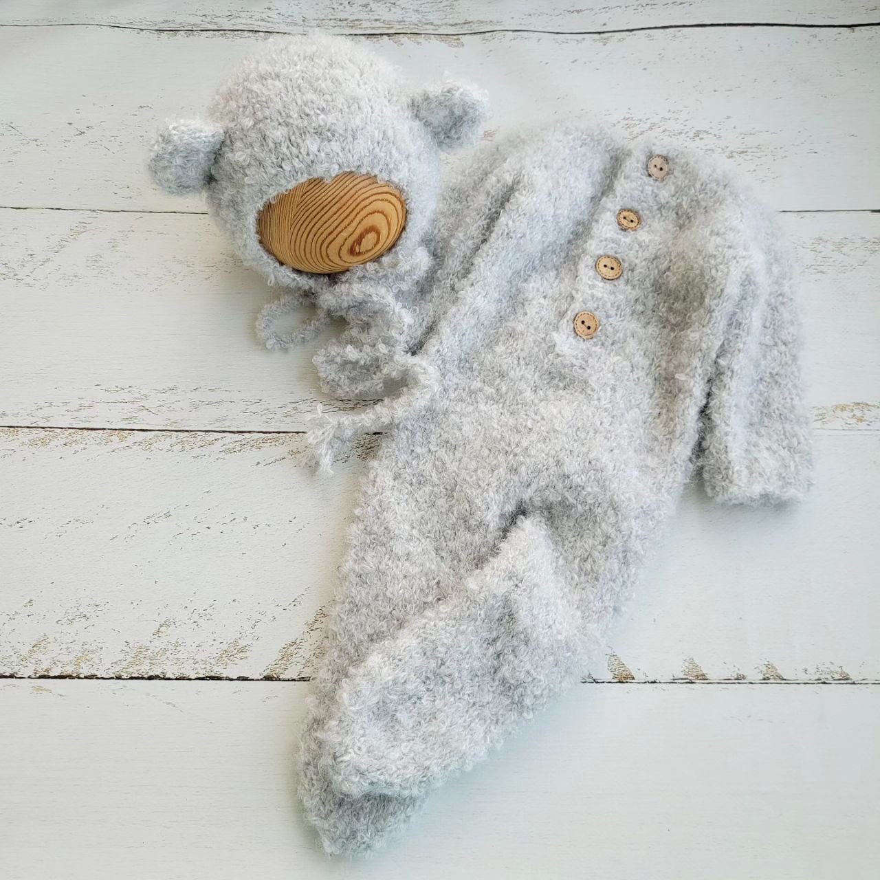 4 colors!!! Boucle Bear bonnet, romper, outfit/ Newborn photo props - Image 9