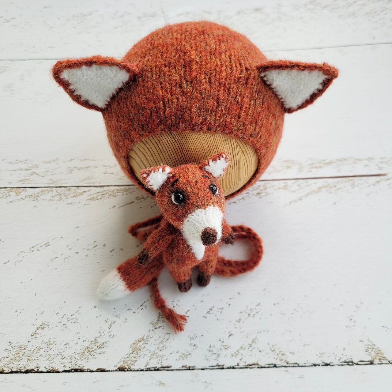 Newborn Fox and bonnet, Stuffed animal toy/ Newborn photo props - Image 5